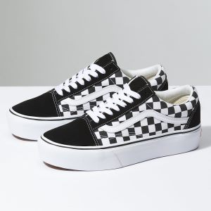 Vans Bayan Spor Ayakkabı Checkerboard Old Skool Platform Siyah/Beyaz | 86927-388